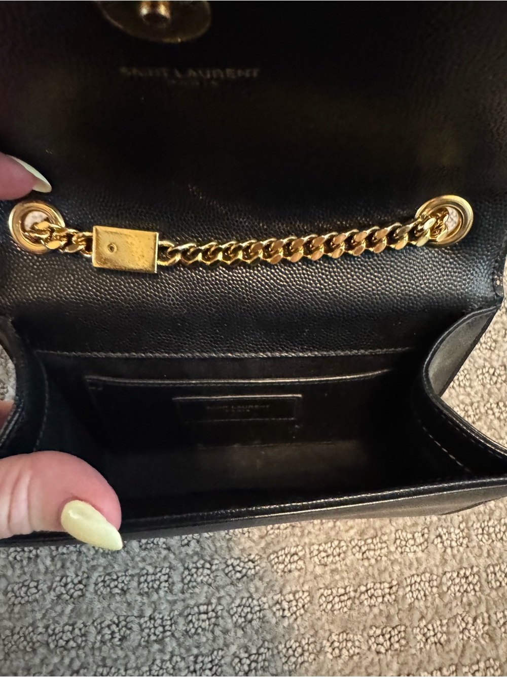 Saint Laurent Black Leather Wallet-On-Chain with Gold YSL Logo - Picture 5 of 10